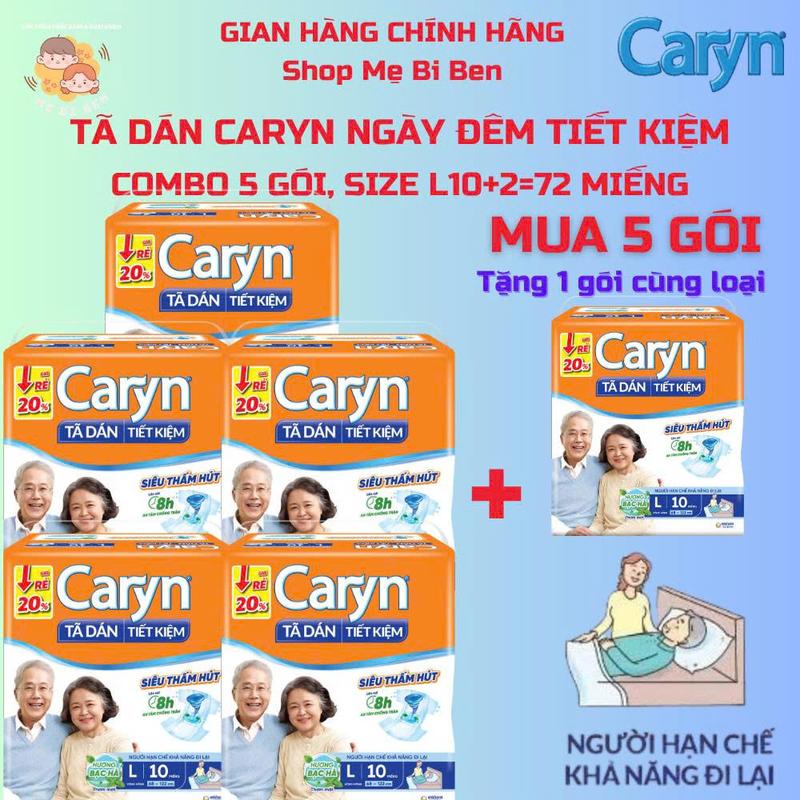 [Mua 5 gói L10+2 Tặng 1 gói cùng loại SIZE L10+2/ SIZE M10] Tã/Bỉm Dán người lớn siêu thấm Caryn Ngày và Đêm gói M10/ L10