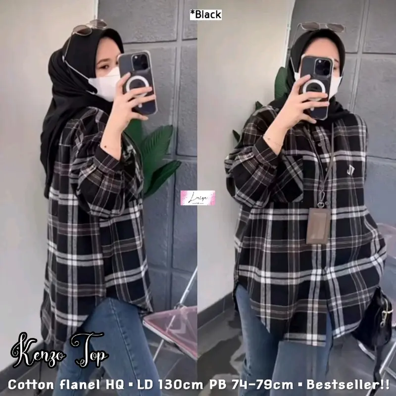“Rindu” Kemeja Wanita Model Oversize LD 130 Bahan Flanel Kotak-kotak Best Seller/ Baju Atasan Wanita Terlaris Cuttingan Jumbo Busui dan Wudhu Friendly Termurah. Shera. Sarah 5