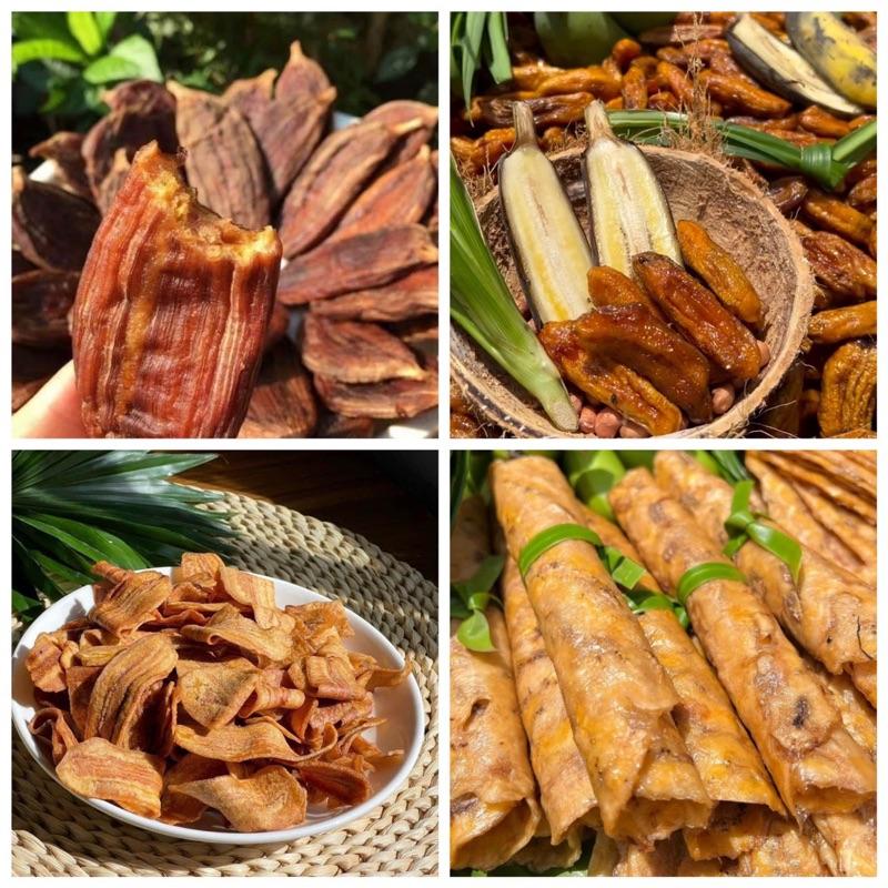  Combo chuối Hồng vỏ lụa  chuối dẻo ép tròn  chuối dẻo nguyên trái  trái sấy không đường . Trái cây sấy Minh Nhi 