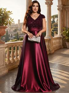 Vestido formal elegante de satín con lentejuelas, vestido de noche en línea A para damas de honor, madre de la novia, fiestas de boda y ocasiones especiales