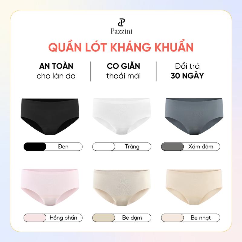  Combo 5 quần lót nữ kháng khuẩn Pazzini chất su lạnh cạp thường không đường may không lộ viền co giãn thoải mãi - WU005 