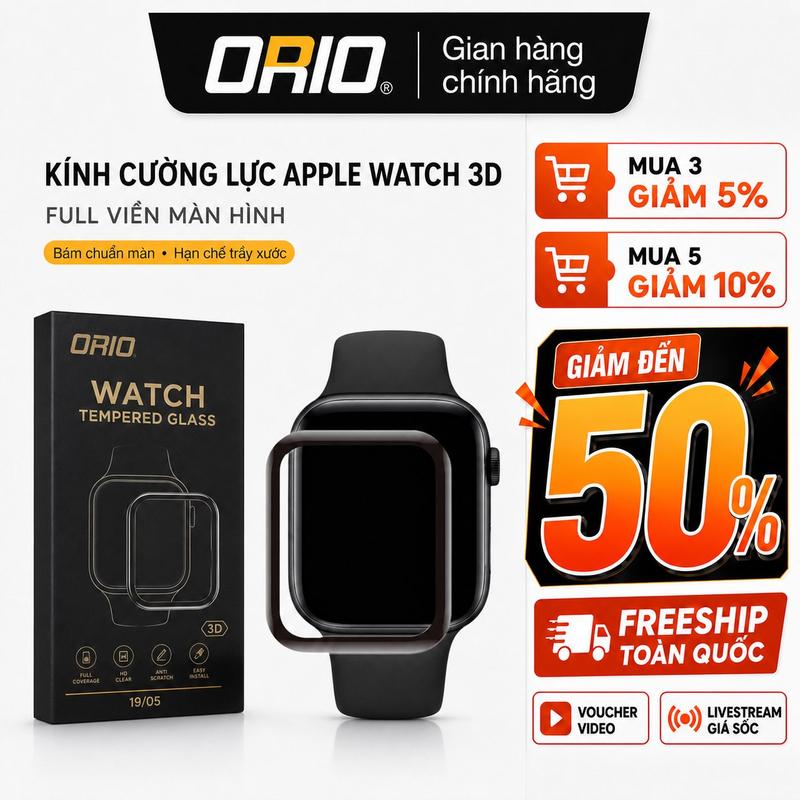 Kính Cường Lực đồng hồ thông minh A.P 3D Full màn cong series SE/7/6/5/4/3/2/1 size 38/40/42/44mm - ORIO