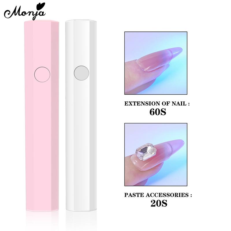 Máy Sấy Móng Tay Cầm Tay Mini, Monja, Màu Hồng Và Trắng, Đèn Khô Nhanh, Cầm Tay, Đèn Gel Dính UV, Đèn Pin Làm Móng, Dụng Cụ Làm Móng Tự Làm