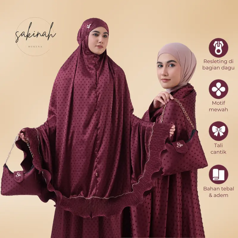 SAKINAH MUKENA - Mukena Dewasa Mewah 2 in 1 Premium Silk Uragiri Series Fatimah Muslim Mukenah Traveling Cantik Rayon Katun 0