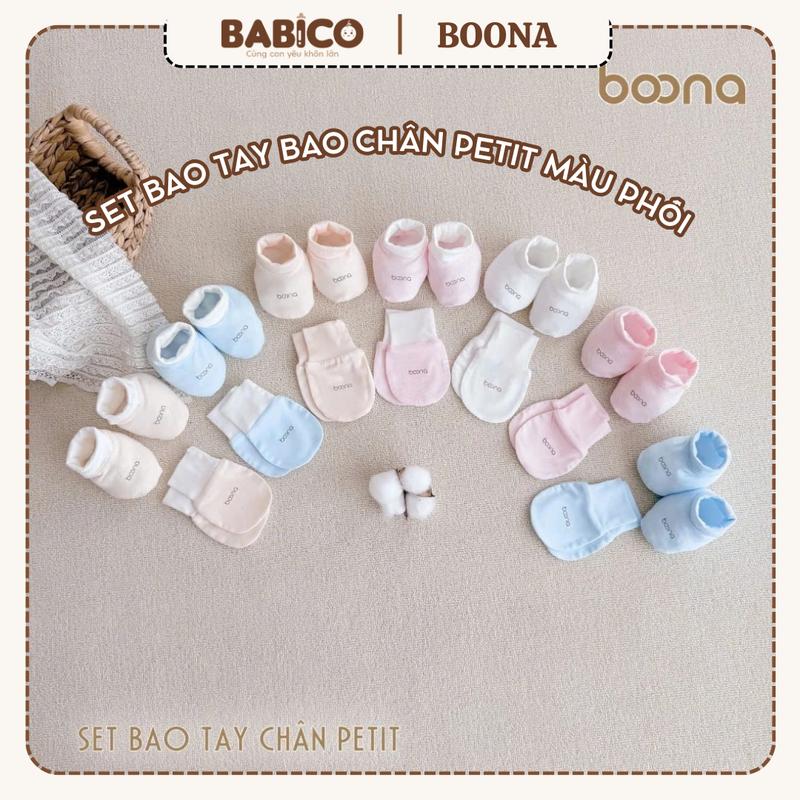 Set Bao Tay Chân Mã Màu Boona Cho Bé Sơ Sinh Vải Petit Mềm Mại Nhiều Màu Cao Cấp