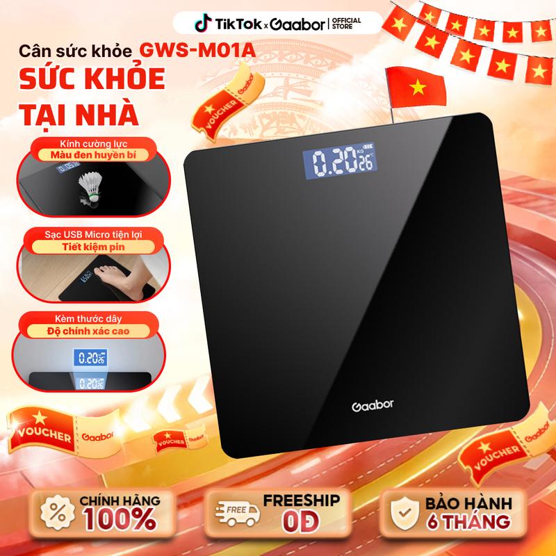 AVHome Premium | Cân sức khỏe điện tử Gaabor GWS-M01A màn hình LED sạc USB micro cán cân nhân phẩm cân sạc pin màu đen huyền bí kèm thước dây chính hãng 100% bảo hành 6 tháng