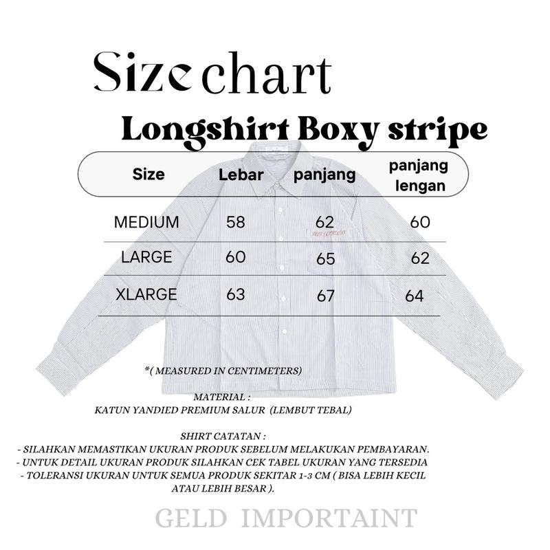Longshirt Boxy - Geld Importaint | Kemeja stripe boxy lengan panjang Pria / Wanita Unisex Salur Garis Nyaman Casual Katun 7
