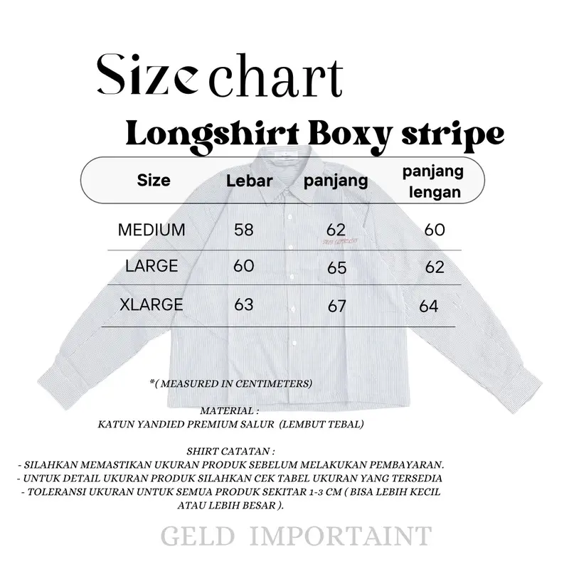 Longshirt Boxy - Geld Importaint | Kemeja stripe boxy lengan panjang Pria / Wanita Unisex Salur Garis Nyaman Casual Katun 7
