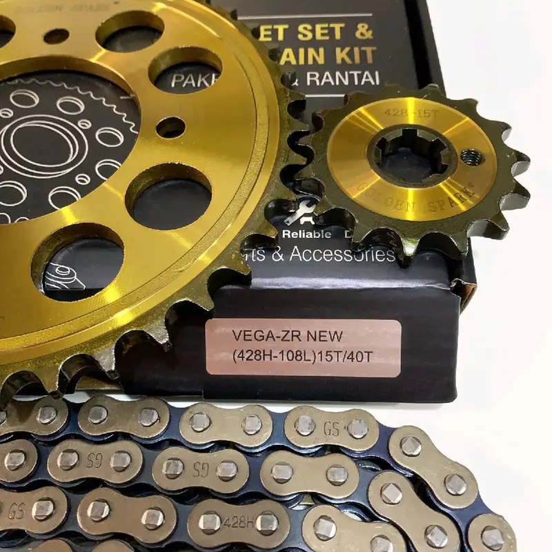 GEAR SET GIR SET GEAR PAKET PLUS RANTAI VEGA ZR JUPITER Z1 JUPITER Z ROBOT GOLDEN SPARK 428H-108L 15T/40T 1