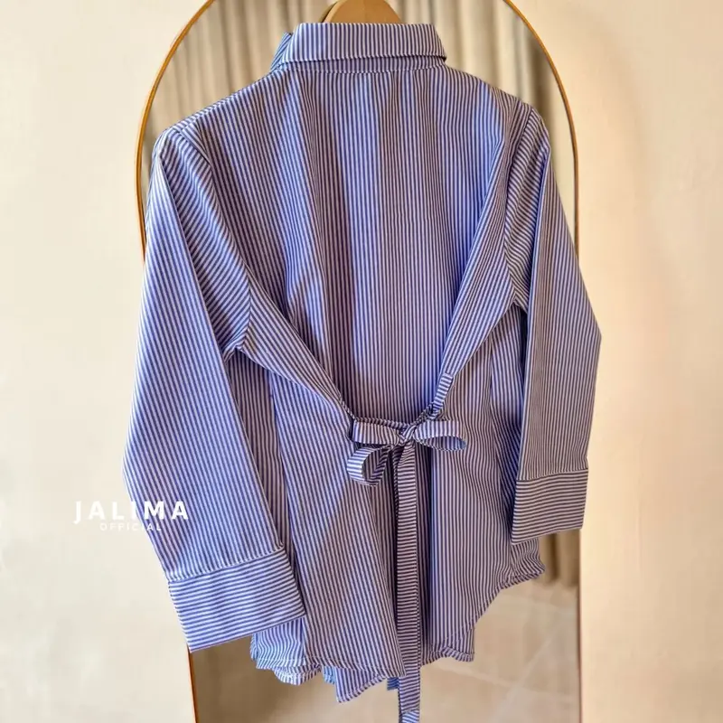 JALIMA Julia Top Kemeja Slim Fit Salur Stripe Tali Belakang 6