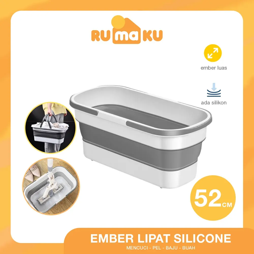 Rumaku Ember Lipat Serbagunna Portable Praktis Bahan Plastik Silicone Berkualitas Abu