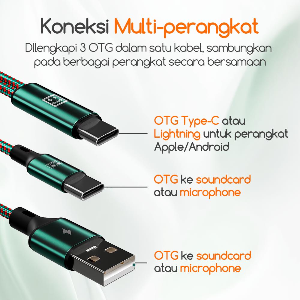Bonkyo Kabel OTG 2 in 1 Type C & Lightning 1.5m dan 1m untuk Pengisian Daya & Soundcard Live dengan Desain Tahan Tarikan dan Tekukan