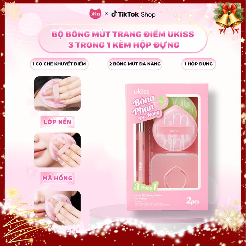  Bộ Bông Mút Trang Điểm UKISS 3 Trong 1 Sử Dụng Uớt Khô Đa Năng Siêu Mịn Kèm Hộp Đựng 
