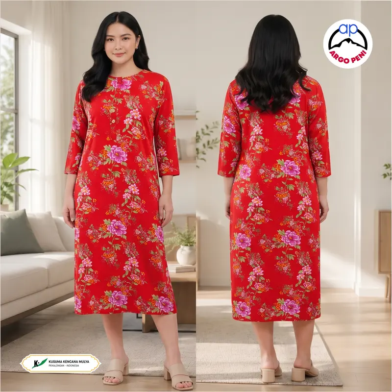 Midi Dress Rayon Premium Daster Sutra Dewa Busui Friendly Lengan 3/4 ...