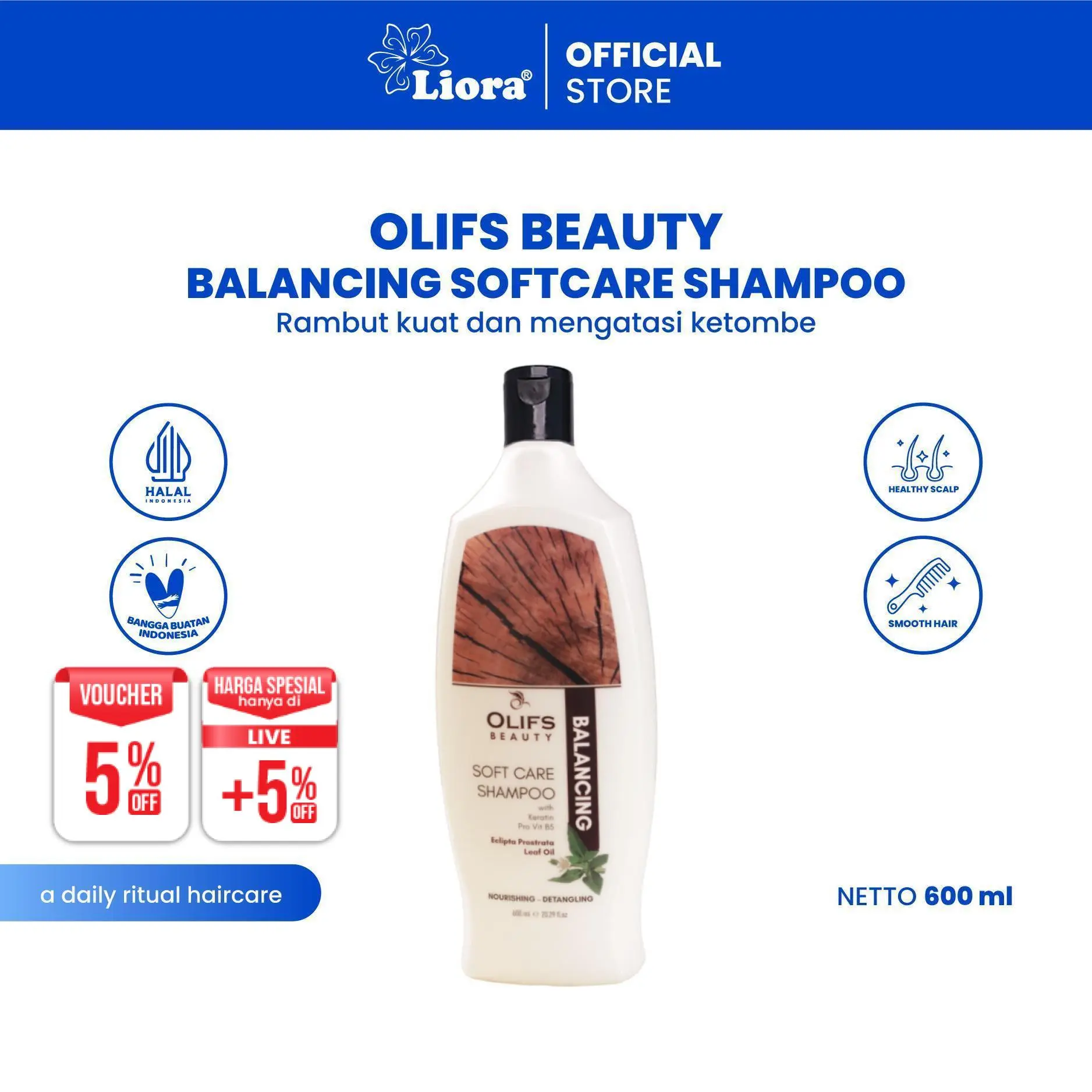 OLIFS Soft Care Shampoo 600 ML | Shampo & Kondisioner Perawatan Rambut dengan Vitamin, Atasi Ketombe dan Rambut Rontok