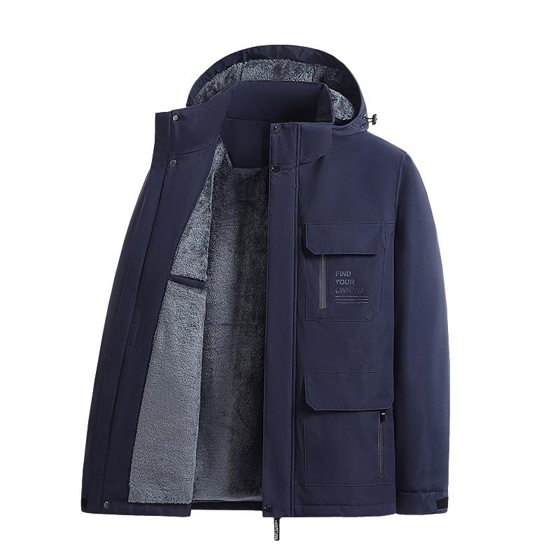 Áo khoác chống thấm nước nam áo khoác mùa thu và mùa đông lót lông cừu quần yếm nam giản dị xu hướng Hàn Quốc áo chống gió dày đẹp trai M-5XL