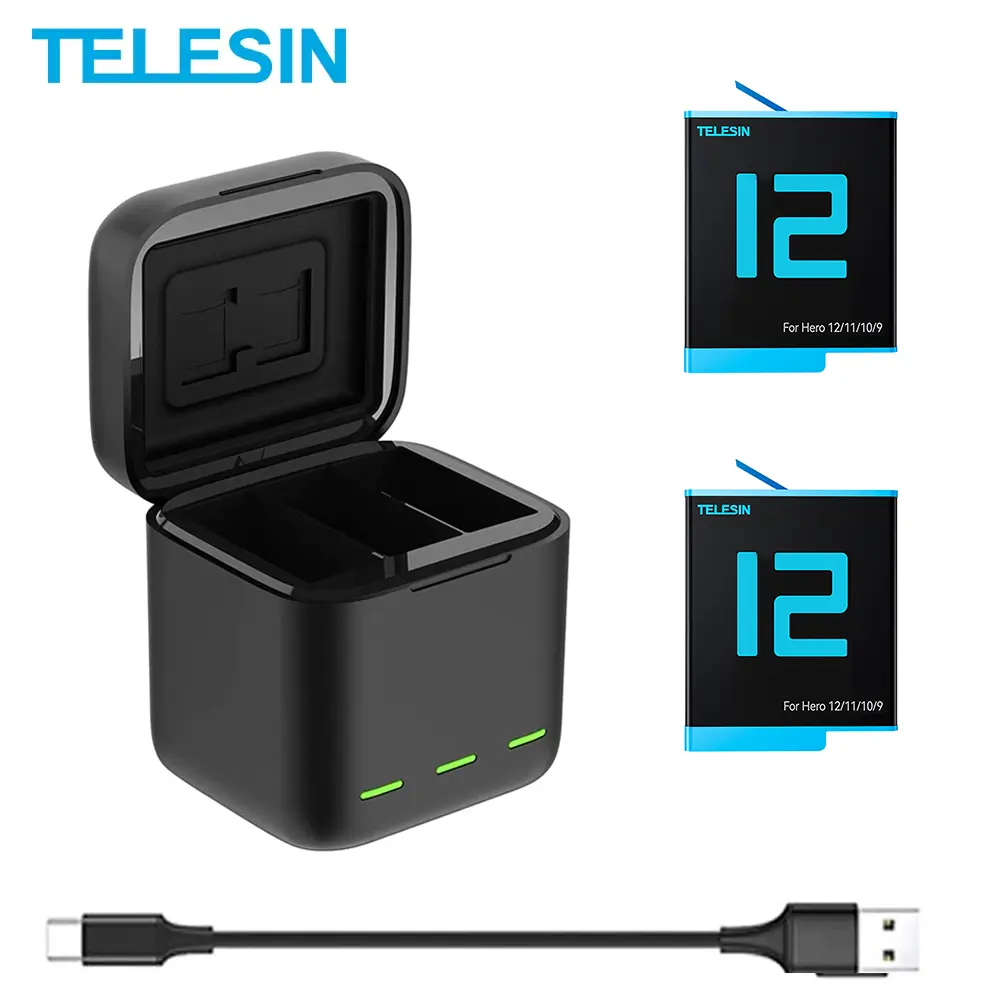 TELESIN 3 Pack Battery Charger TF Card Storage Case for GoPro Hero 12 11 10 9 Black