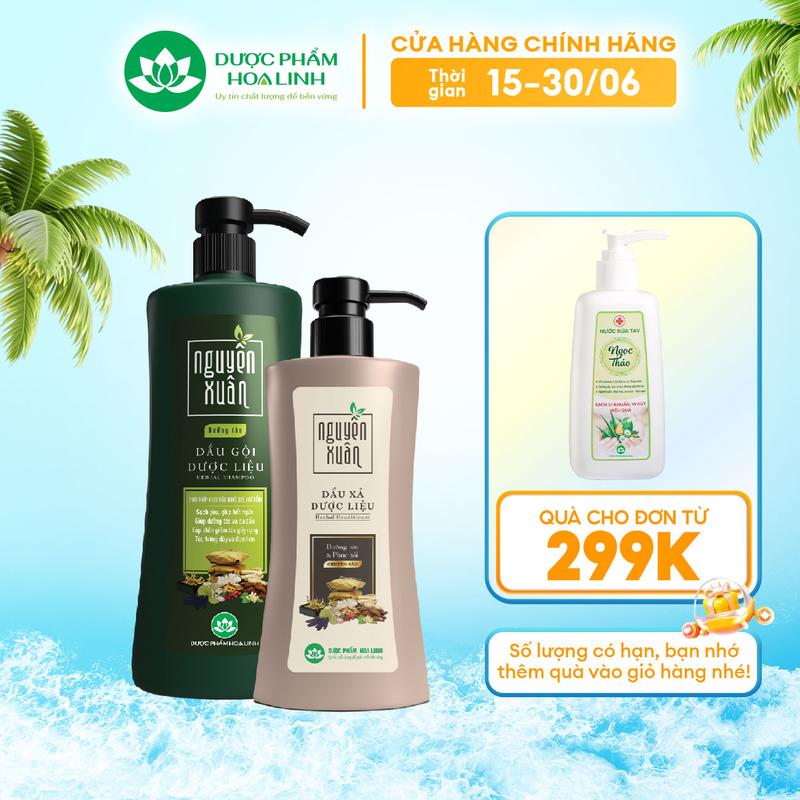 Bộ dầu gội Nguyên Xuân xanh dưỡng tóc 450ml và xả 300ml - Dành cho tóc khô xơ