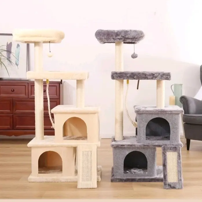 Cat tower double house-rumah kucing double-cat tree house-rumah kucing tingkat scratcher-bahan nilek tidak berbulu