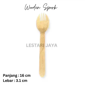 (10 Pcs) Sendok Garpu Makan Kayu 2 in 1 Wooden Spork / Sendok Garpu Kayu / Sendok Garpu Cake 16 Cm