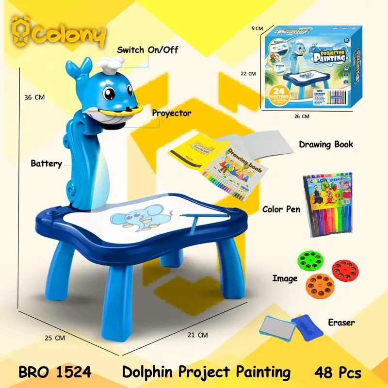 MURAH BRO1524 Dolphin Lumba Lumba Meja Belajar Gambar Menggambar Lukis Melukis Proyektor Projector Projektor Tulis Menulis Whiteboard White Board Mainan Anak Permainan Edukasi 0