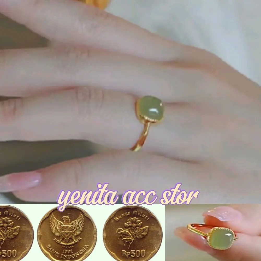 cincin koin batu giok warna hijau lumut stily anti karat 1991