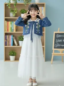 Gamis Daisy Motif Bordir Model Rompi Jeans Anak Perempuan Usia 3-10 Tahun / Semi Gamis Mewah Anak Terbaru / Gamis Lebaran Anak Perempuan Kekinian - COD - Gamis Daisy Mewah