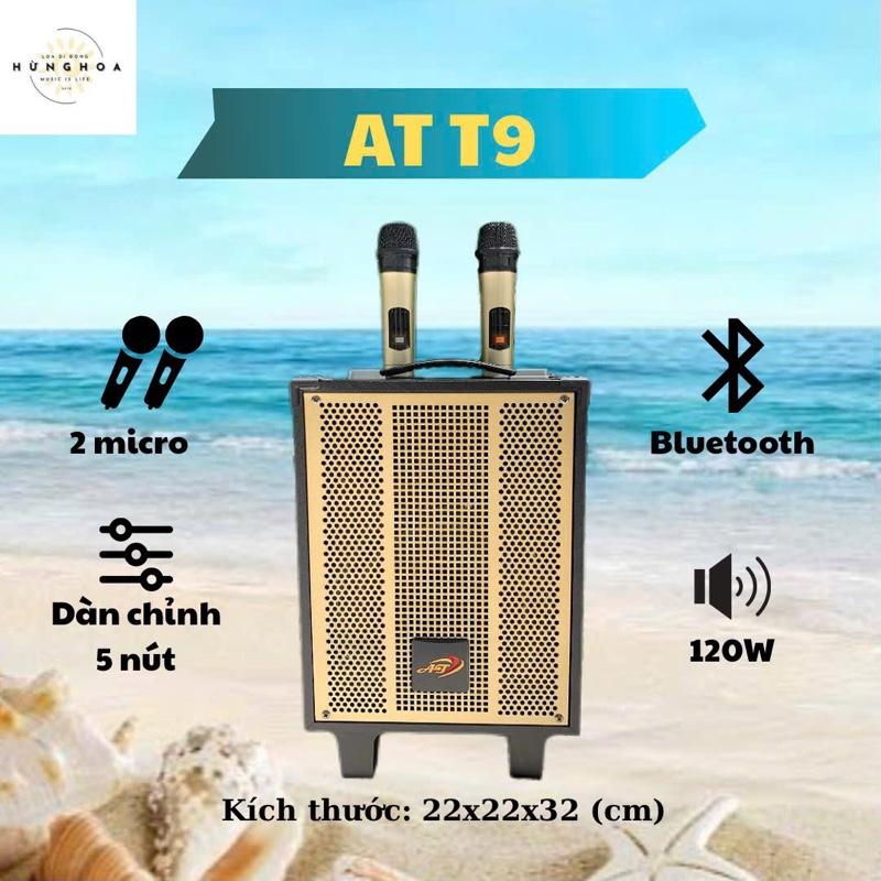 { AT - T9 } -1 -Loa karaoke T9 với 2 micro không dây hát karaoke, nghe nhạc, Bluetooth , thẻ nhớ , usb -