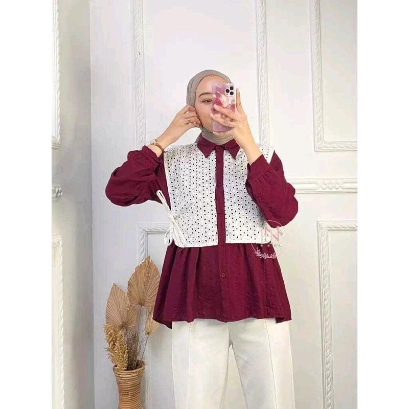 Dena kemeja rompi kekinian katun atasan poly mix katun broklat Wanita Panjang 0
