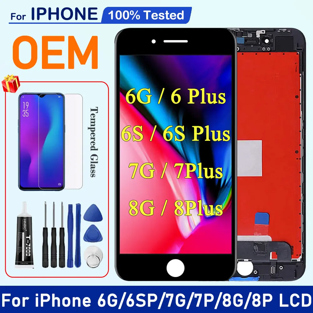 Grade AAA +++ Screen Compatible With iPhone 6G/6S/6S Plus/7G/7 Plus/8G/8 Plus LCD Touch Screen Digitizer Assembly Compatible With 6 7 8 Plus 6s Plus Display [Free Gift]Tools+Tempering Glass+Glue