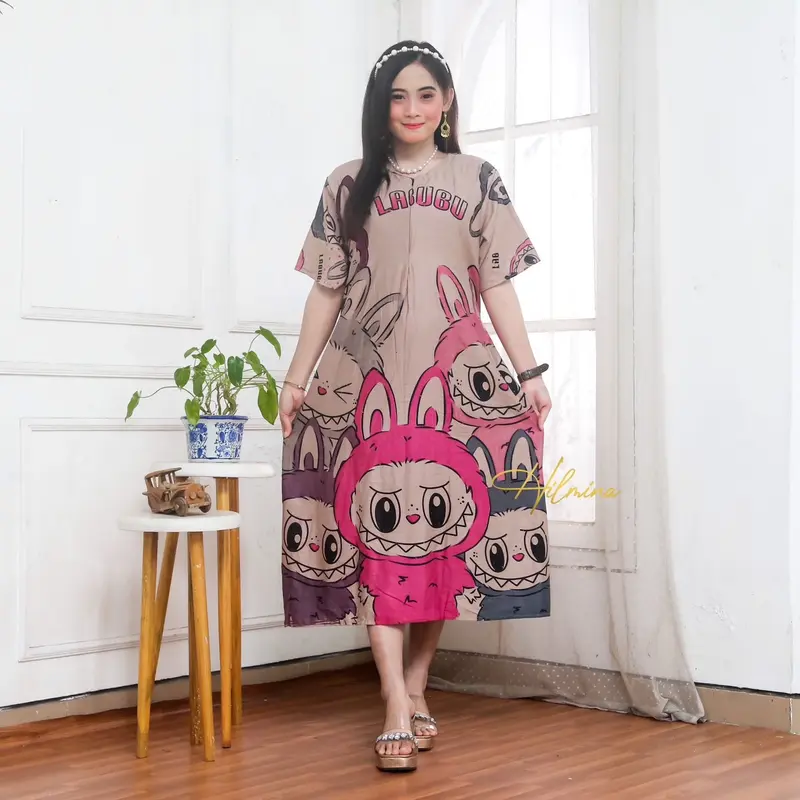 Daster Gadis Remaja Mocha Mousse Cappucino Rayon Homedress  LD 110 Motif Cantik Midi Busui Friendly Lembut Nyaman Bunga 8