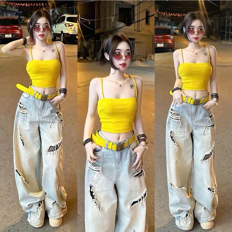 Quần jeans nữ ống xuông màu lạ được mài rách, Quần bò nữ Hottrend mài rách có lót ren bên trong Hàng QCL1 #206 / 89965 Lynk Nhi ( LƯU Ý: Chất mềm mỏng nhẹ )