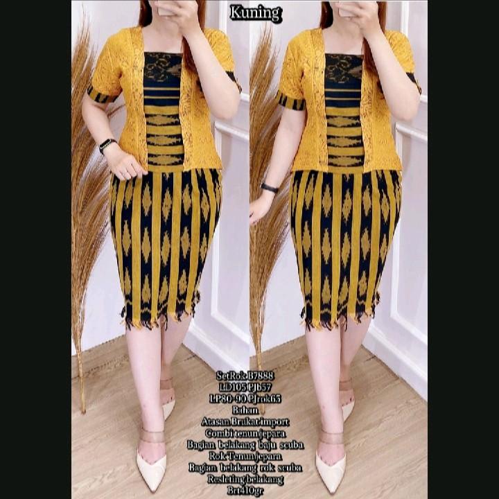 SETELAN TENUN WANITA RUMBAI BAWAH ATASAN BROKAT, BAJU KEBAYA TENUN, BAJU ADAT, BAJU SERAGAM, BAJU CASUAL 5
