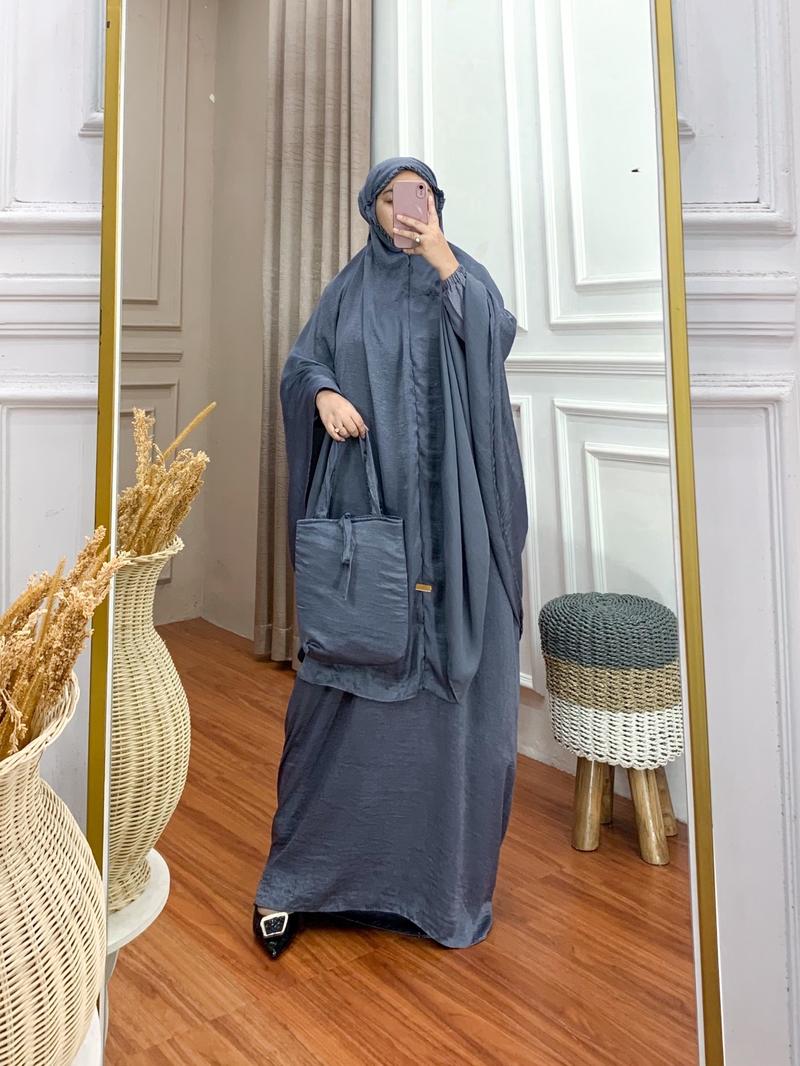 Product Introduction of Aisyah mukena santorini silk set tas mukena hari raya terbaru 1