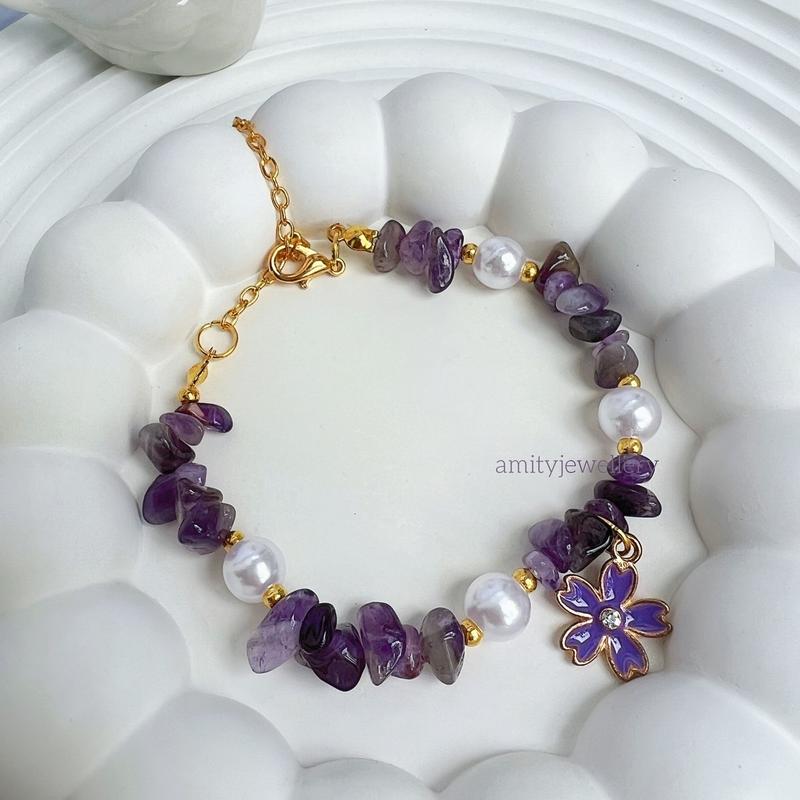 Gelang Manik Batu Ungu Aesthetic / Gelang Korea 0