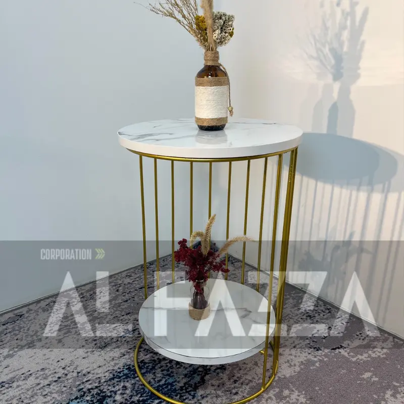 Coffee table CASSANOVA rangka Besi motif Marmer Aesthetic Diameter 40 Tinggi 60cm Furniture Blockboard 18mm 3