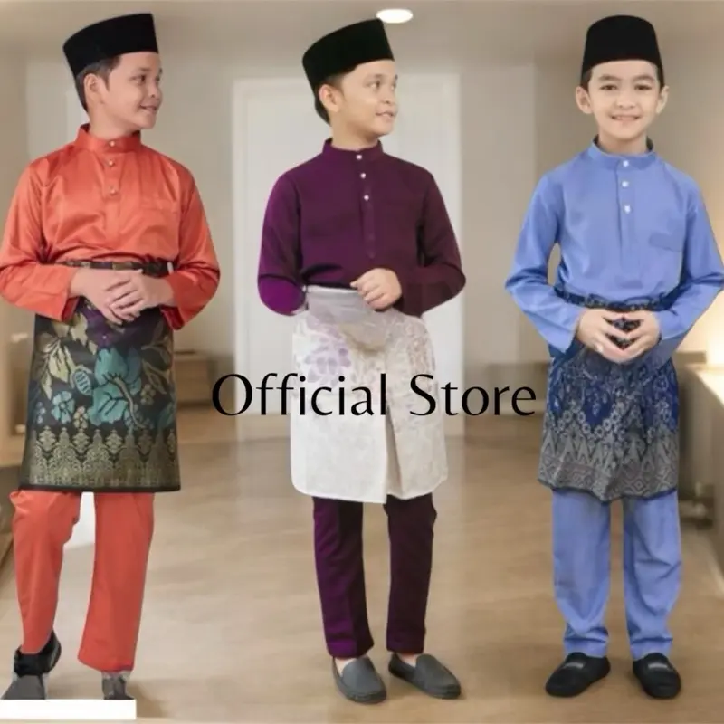 SETELAN Baju Melayu Anak Pria Teluk Belanga Muslim 0