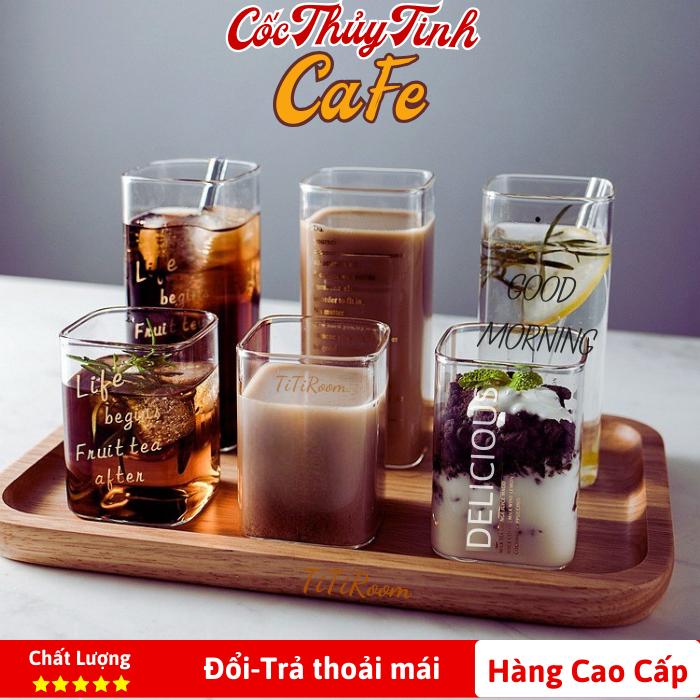  Ly thủy tinh vuông Siêu Chịu Nhiệt Cốc thủy tinh uống cafe 250ml 400ml 500ml cao cấp dễ thương TiTiroom 