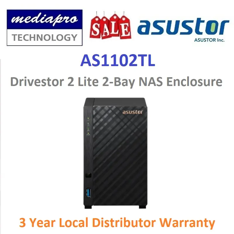 ASUSTOR AS1102TL 2-Bay NAS Enclosure Equipped with Realtek RTD1619B 1.7GHz quad-core processor (Without HDD) - 3 Year Local Distributor Warranty