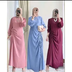 Dress Andin Dress Serut Wanita Muslim Casual Basic Crinkle Airflow Gaun Ruffle Panjang Gamis Nyaman Cantik