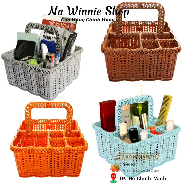 Giỏ đựng nail đựng mỹ phẩm giỏ 6 ngăn có quai xách - đựng đồ nail mi phun xăm