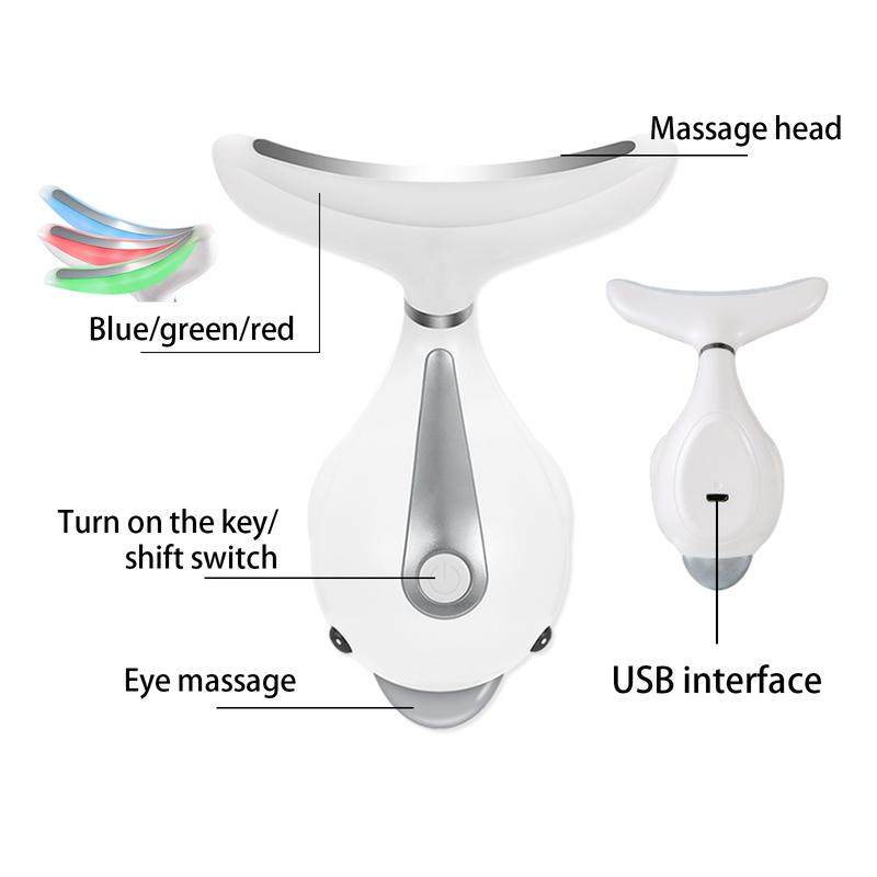 Neck Face Firming Smoothes Wrinkles Tool, Double Chin Reducer Vibration Massager With 3 Color Modes For Wrinkles Appearance And Skin Tightening 4