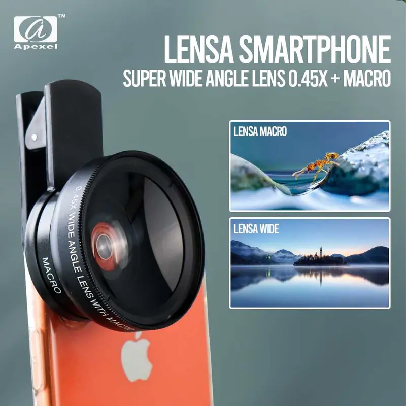 [ COD ] APEXEL Lensa Super Wide Angle Lens 0.45X + Macro Smartphone - APL-0.45WM 0