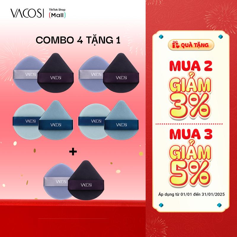   MUA 4 TẶNG 1   Set 2 cái  Bông Phấn Cushion VACOSI Màu Tím & Xanh Pastel Tán Nền Mướt Tiết Kiệm Kem BP53 
