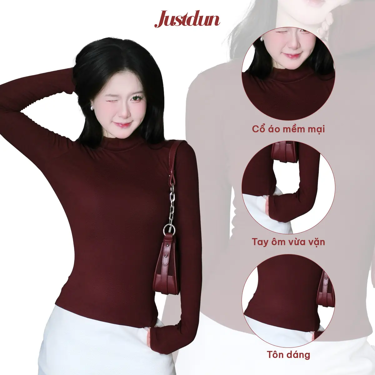 [DEAL XẢ KHO] Áo Thun Nữ Ôm Body Tay Dài, Cổ Cao 5 Phân JUSTDUN 506 - Chất Cotton Mịn Cao Cấp, Co Giãn 4 Chiều | BigBuy360 - bigbuy360.vn