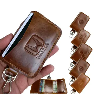 Gantungan kunci mobil lipat 3 kulit asli bisa simpan kartu dan stnk etoll