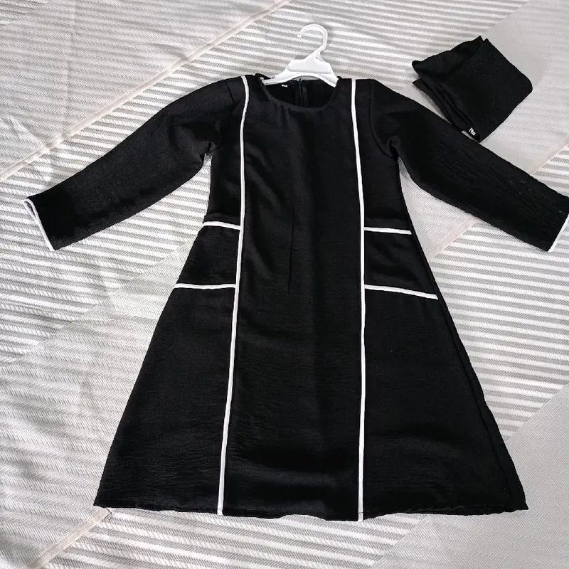 Abaya Kanaya Set Hijab couple Pasangan ibu dan anak usia 2-13 Tahun bahan Crinkle Airflow Premium - Gamis Wanita Muslim Hitam dress perempuan Putih Maxi 2