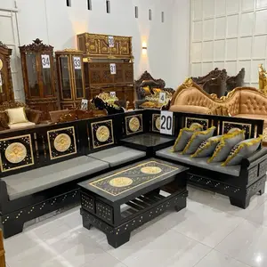 Kursi Tamu Sudut Gelung Hitam Lengkap Busa Bantal Kayu Jati Jepara