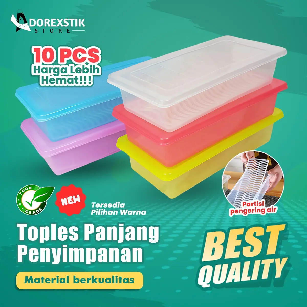 (SET ISI 10 PCS ) Toples Panjang Serbaguna / Wadah Penyimpanan Sayur Ikan Snack Serbaguna