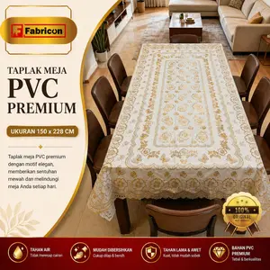 Taplak Meja Makan Besar Uk 150x228cm Taplak Meja Ruang Tamu Bahan PVC Tebal Peremium Motif Bunga Emas D-P